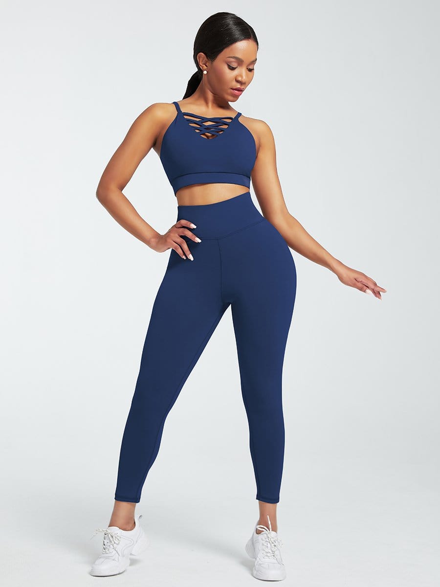 Crisscross Straps Tops & High Waist Leggings - Auxieswear