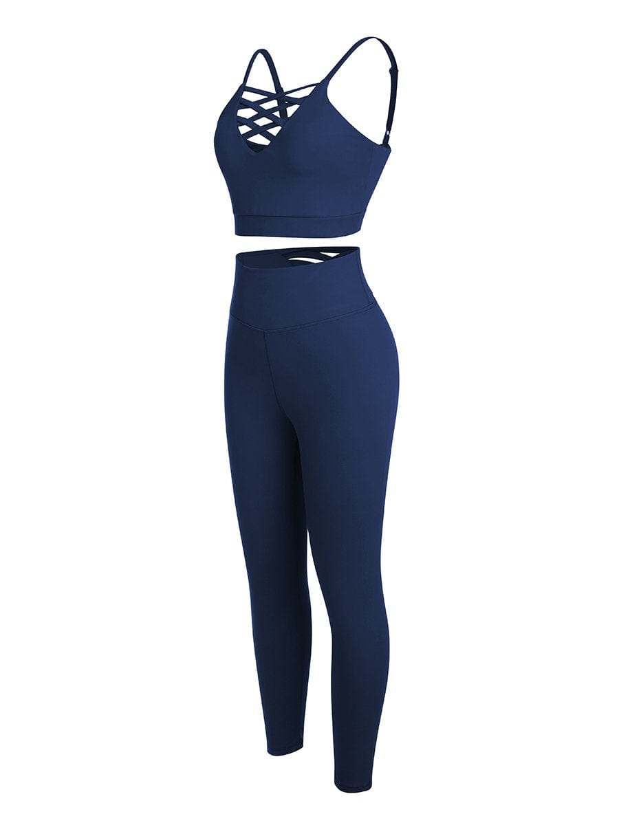 Crisscross Straps Tops & High Waist Leggings - Auxieswear