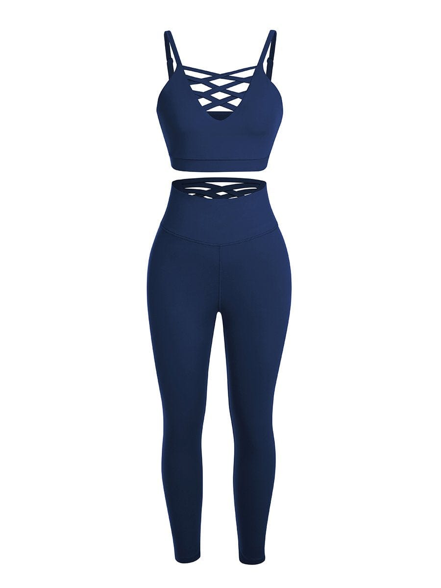 Crisscross Straps Tops & High Waist Leggings - Auxieswear