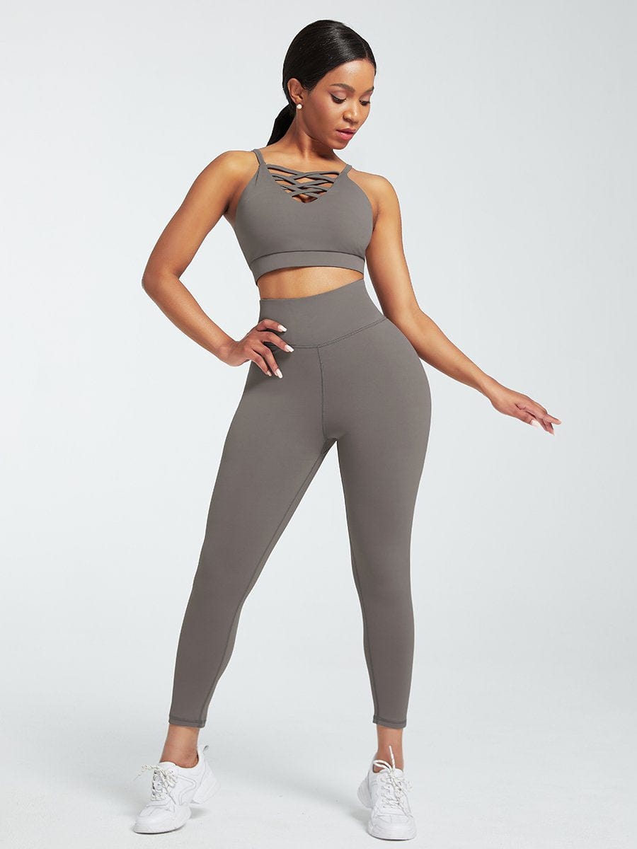Crisscross Straps Tops & High Waist Leggings - Auxieswear