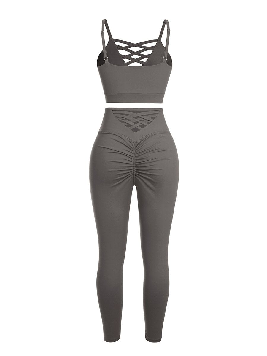 Crisscross Straps Tops & High Waist Leggings - Auxieswear