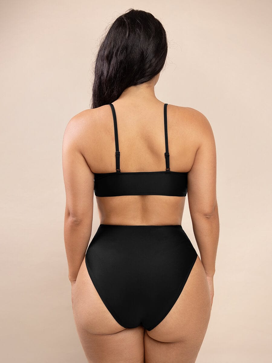 Cross Front One Piece Swimsuit Top with Adjustable Straps - Auxieswear
