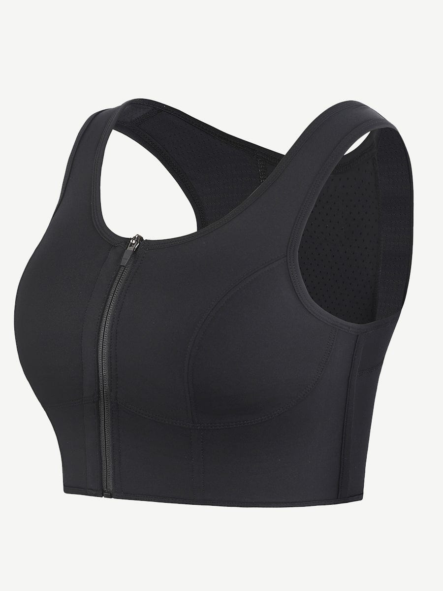 Front Zipper High Support Sports Top Bra - Auxieswear