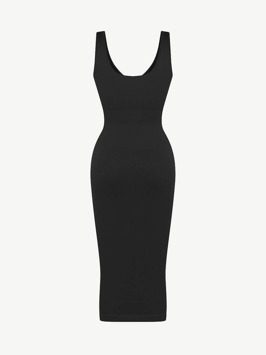 Deep V-Neck Waist Trimming Dress with Removable Pads - Auxieswear