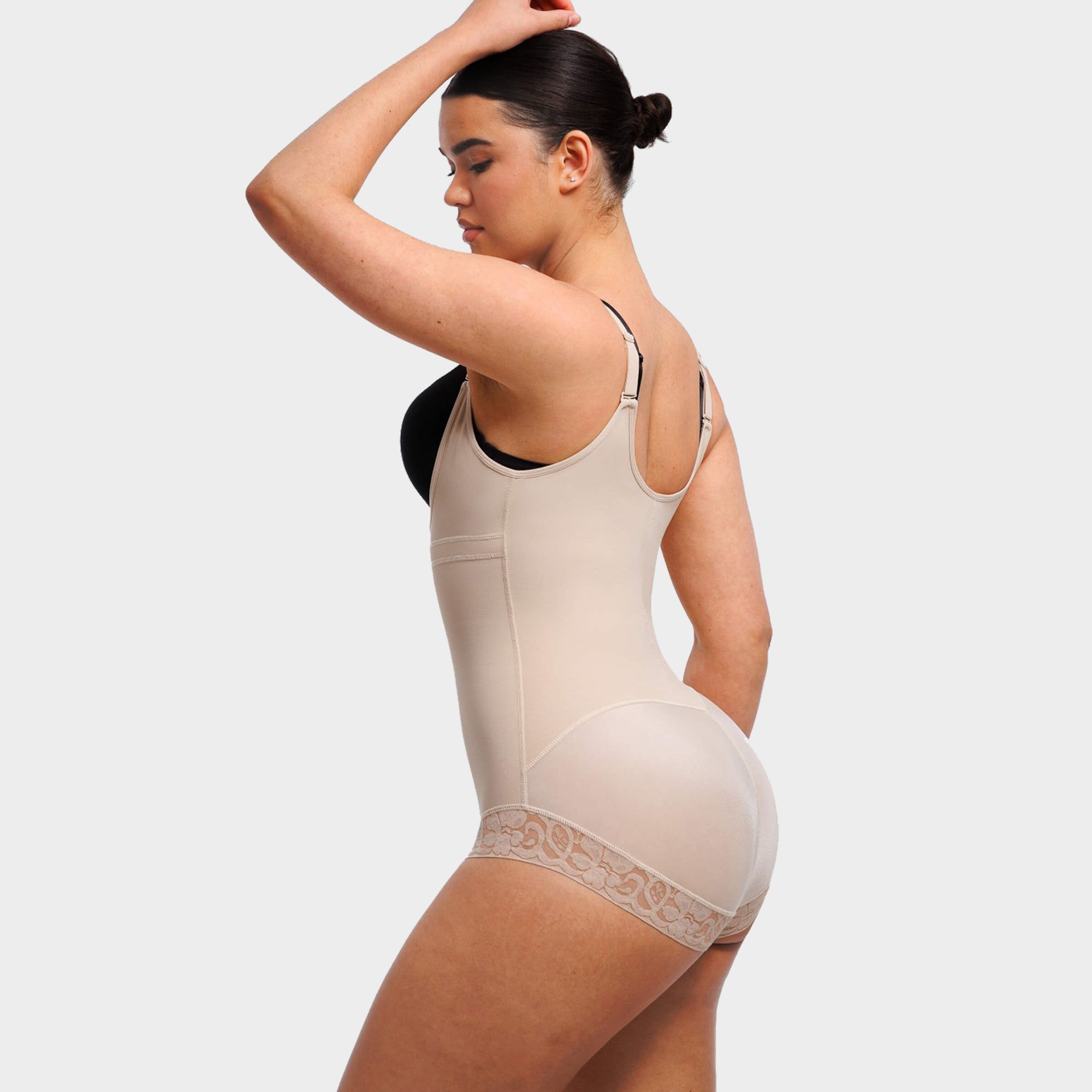 U-Shaped Bust Lifting Lace Bodysuit With Front Zipper - Auxieswear