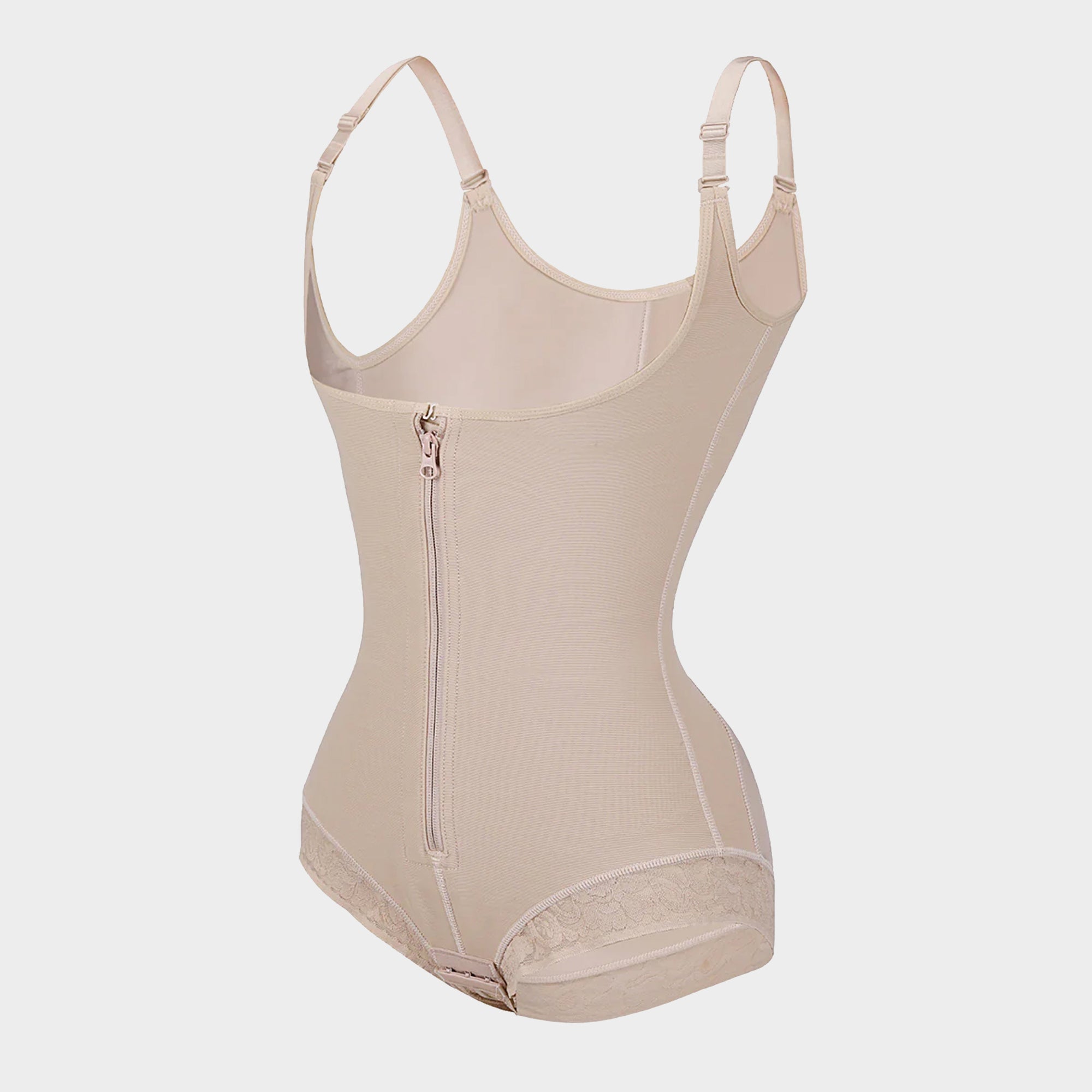 U-Shaped Bust Lifting Lace Bodysuit With Front Zipper - Auxieswear