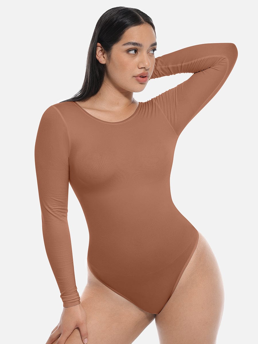 Long Sleeve Slim Corset Bodysuit - Auxieswear