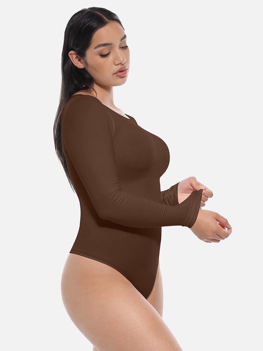 Long Sleeve Slim Corset Bodysuit - Auxieswear