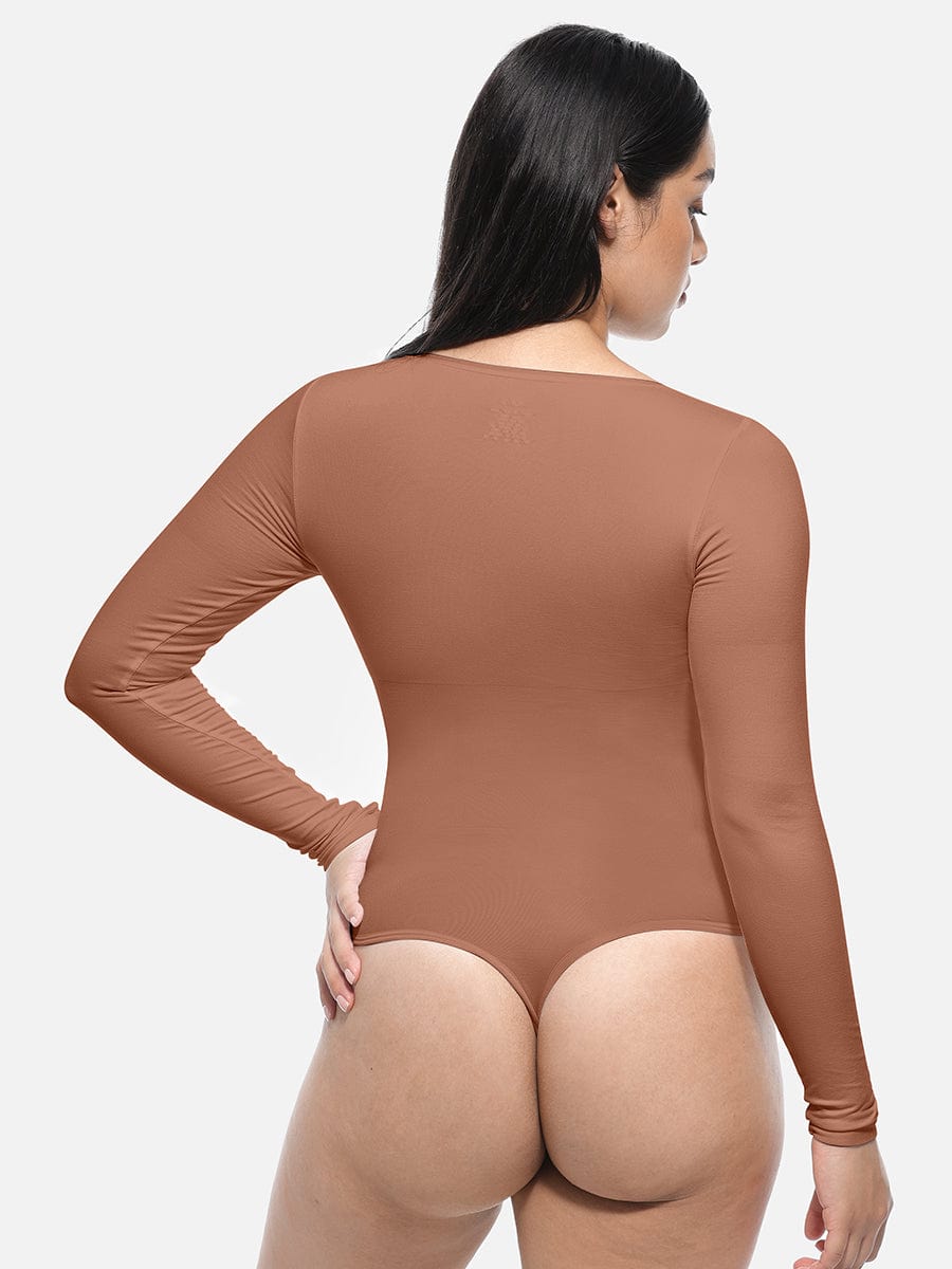 Long Sleeve Slim Corset Bodysuit - Auxieswear