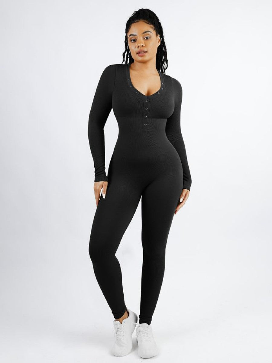 Deep V-neck High Stretch Tummy Control Jumpsuit - Auxieswear