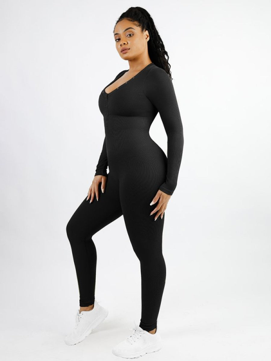 Deep V-neck High Stretch Tummy Control Jumpsuit - Auxieswear