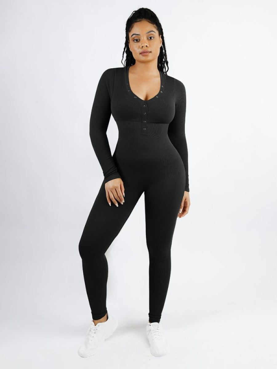 Deep V-neck High Stretch Tummy Control Jumpsuit - Auxieswear