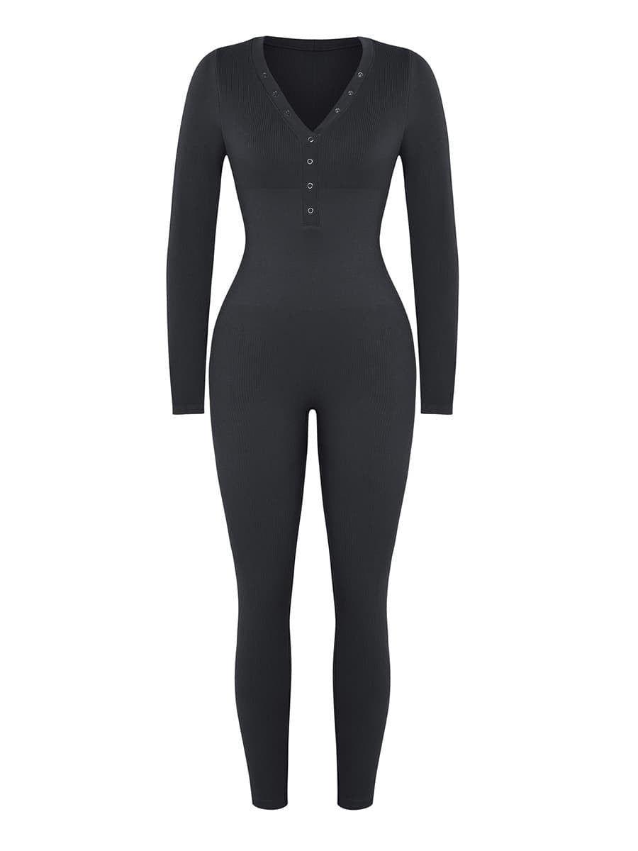 Deep V-neck High Stretch Tummy Control Jumpsuit - Auxieswear