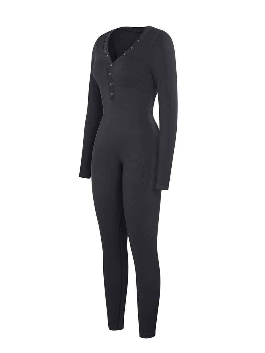 Deep V-neck High Stretch Tummy Control Jumpsuit - Auxieswear