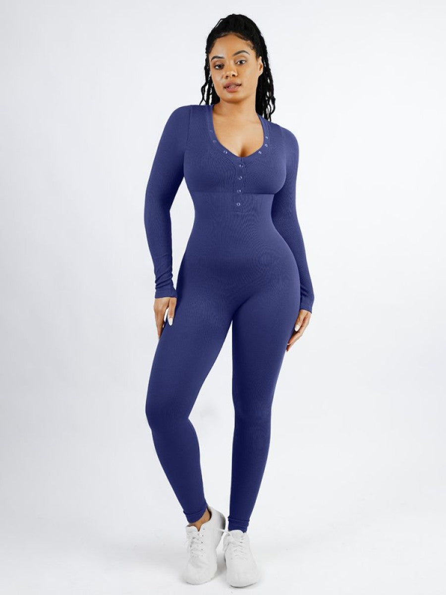 Deep V-neck High Stretch Tummy Control Jumpsuit - Auxieswear