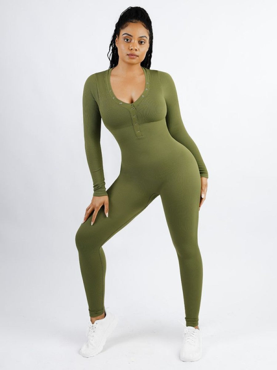 Deep V-neck High Stretch Tummy Control Jumpsuit - Auxieswear