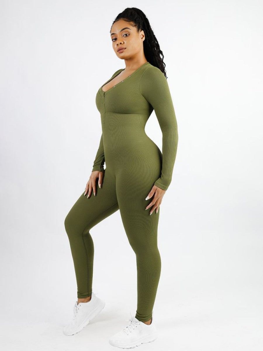 Deep V-neck High Stretch Tummy Control Jumpsuit - Auxieswear