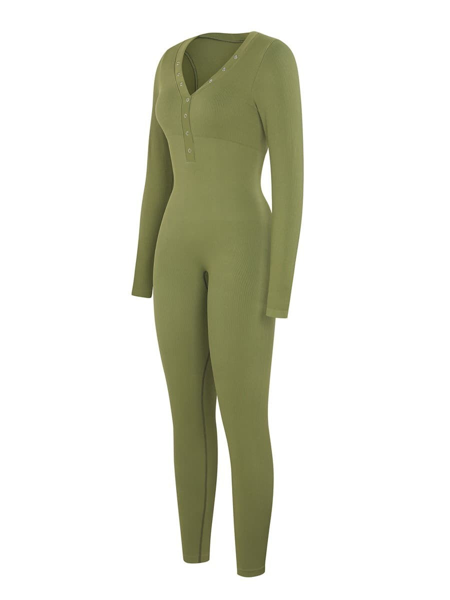 Deep V-neck High Stretch Tummy Control Jumpsuit - Auxieswear