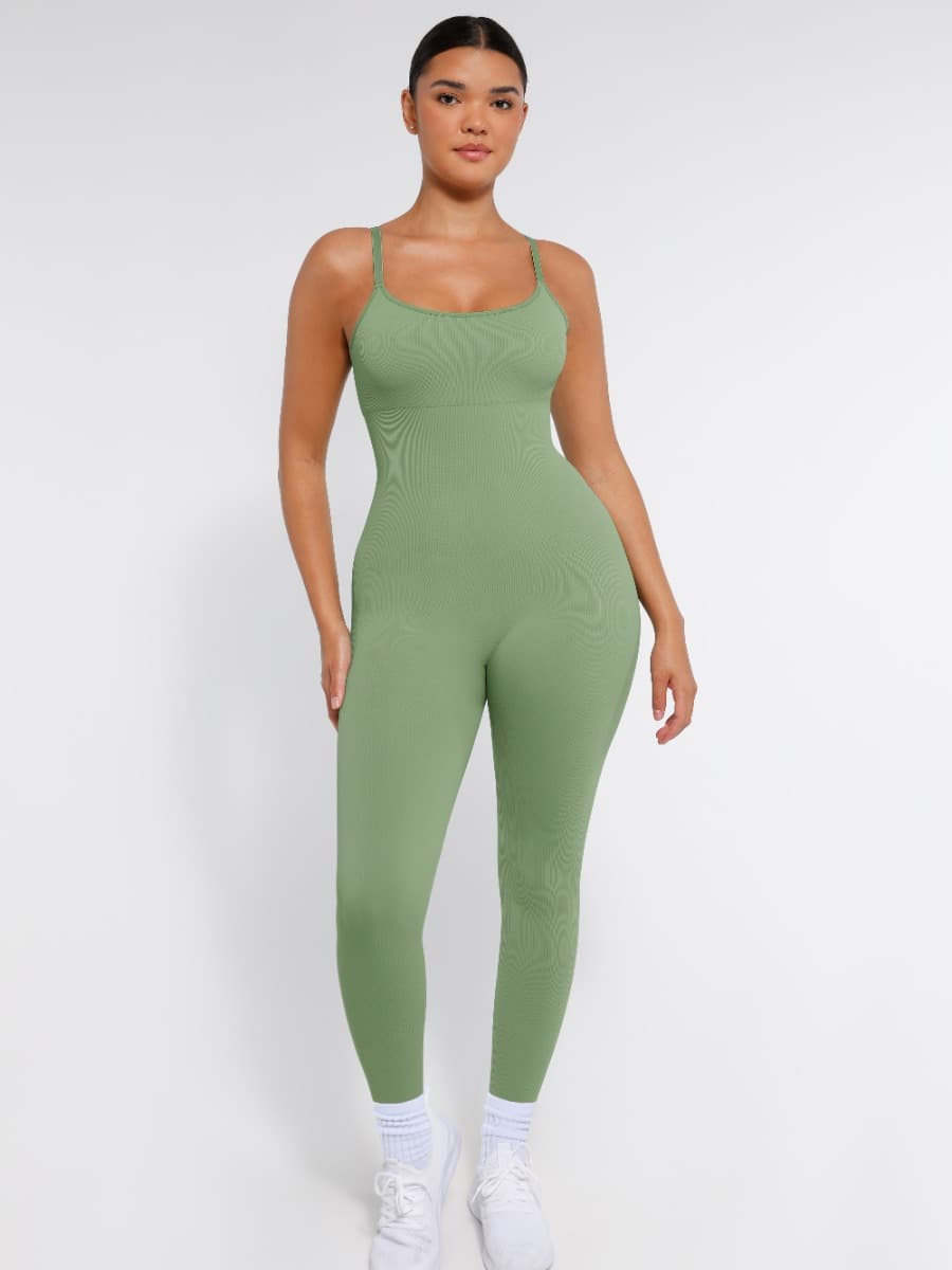 High-Stretch Tummy Control Jumpsuit with Removable Pads - Auxieswear