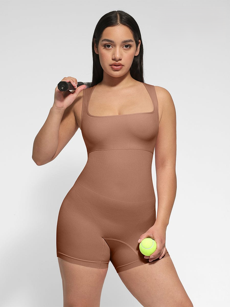 Square Neck Waist and Belly Shaping Jumpsuit - Auxieswear