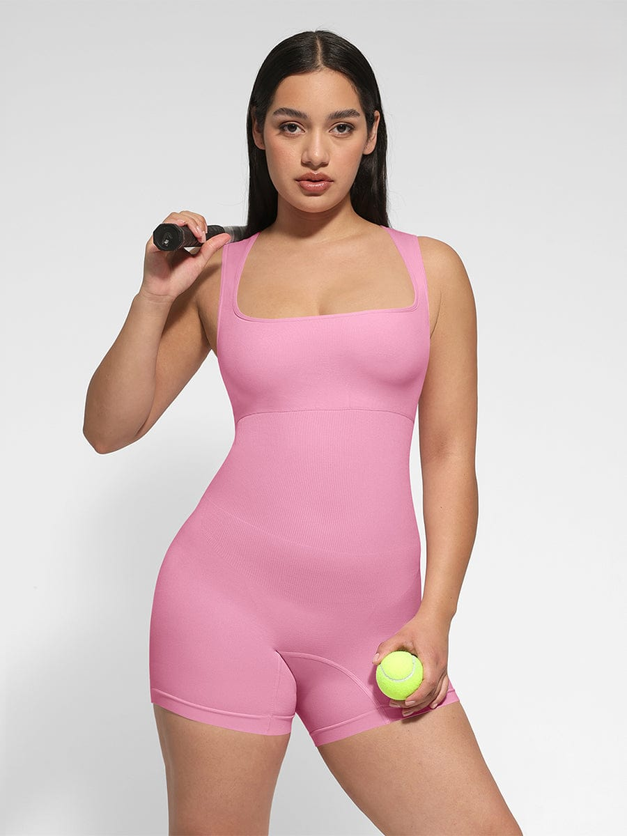 Square Neck Waist and Belly Shaping Jumpsuit - Auxieswear