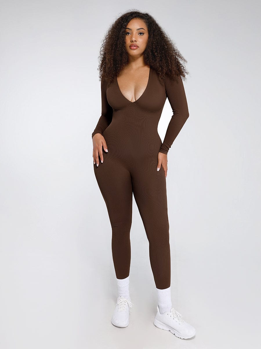 Deep V Tummy & Waist Control Jumpsuit - Auxieswear