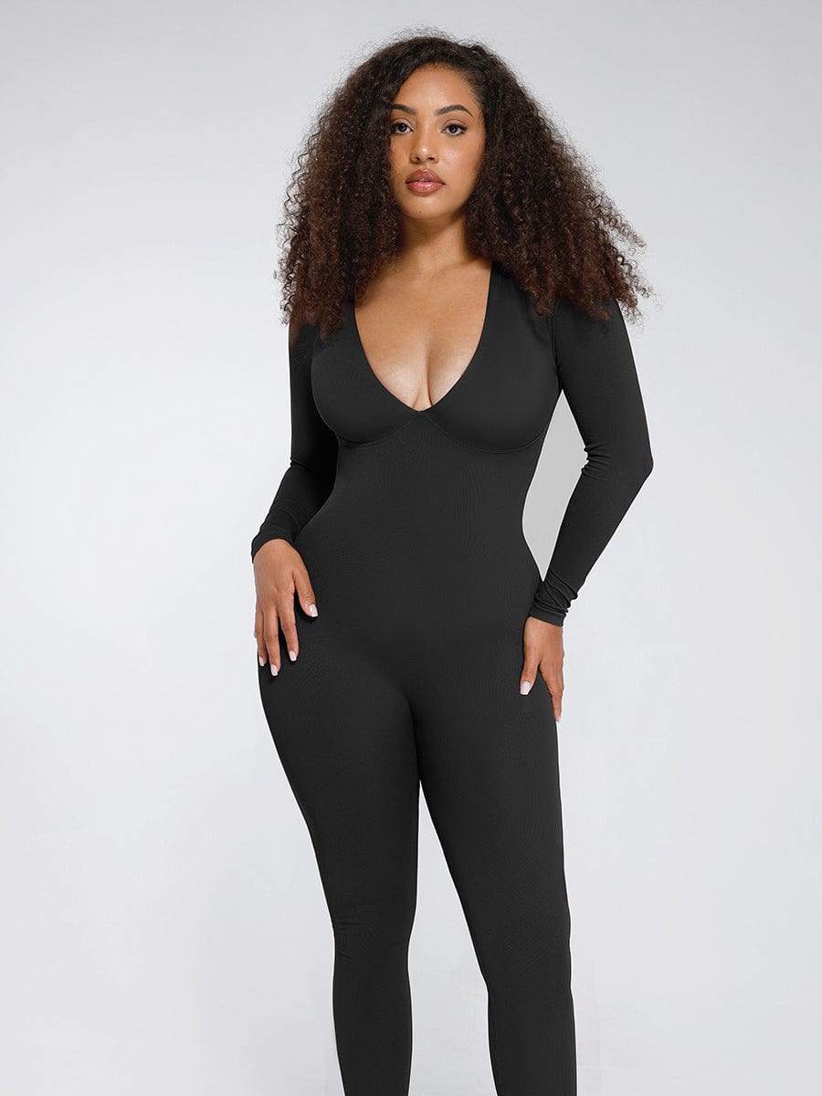 Deep V Tummy & Waist Control Jumpsuit - Auxieswear