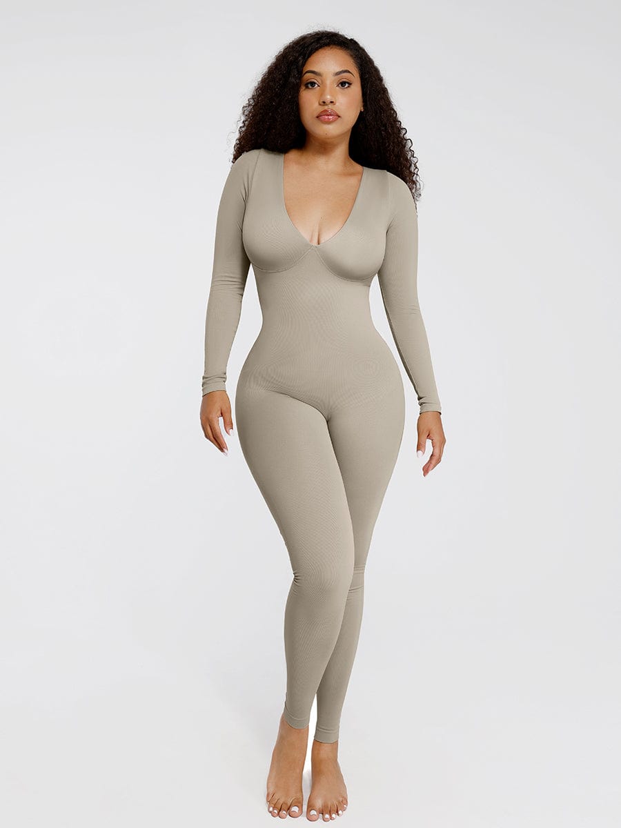 Deep V Tummy & Waist Control Jumpsuit - Auxieswear