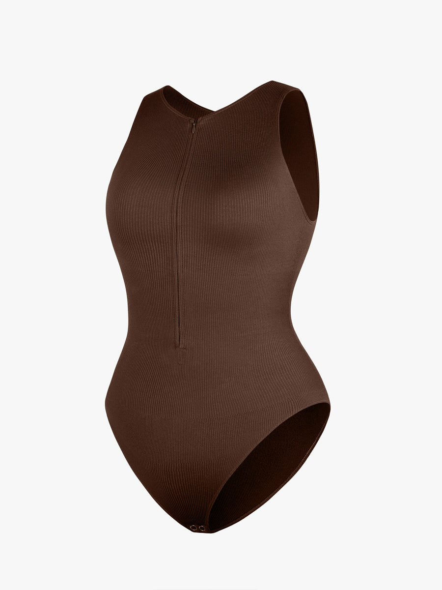 Stretch Knit Zip-Up Sleeveless Bodysuit - Auxieswear