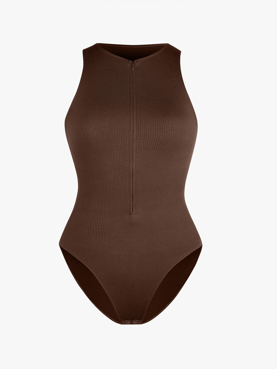 Stretch Knit Zip-Up Sleeveless Bodysuit - Auxieswear