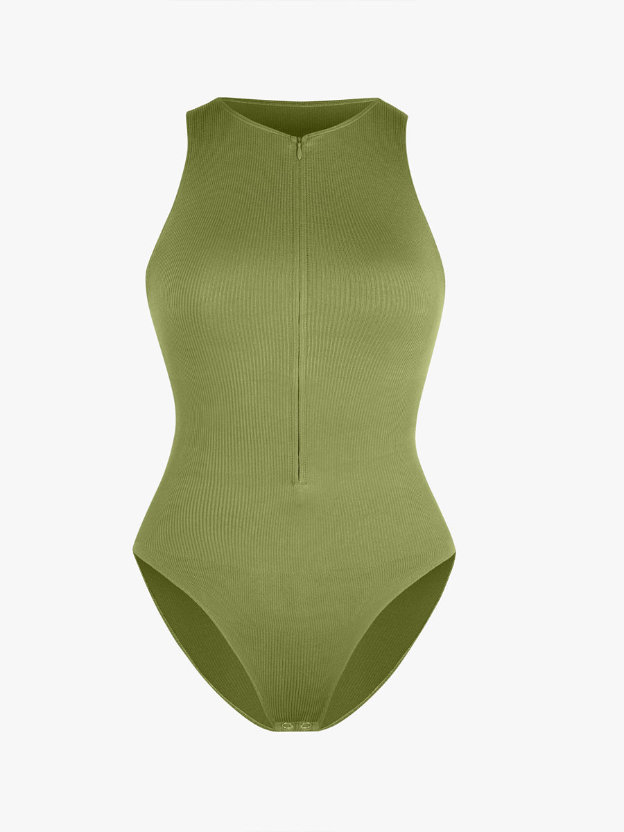 Stretch Knit Zip-Up Sleeveless Bodysuit - Auxieswear