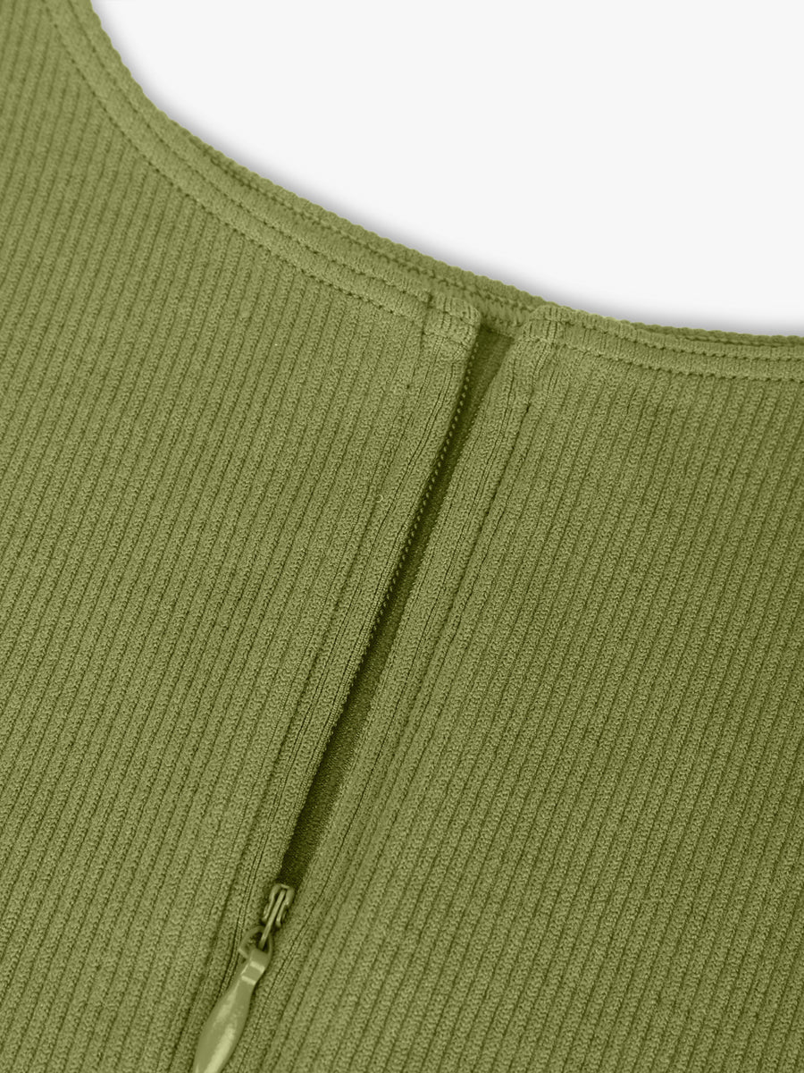 Stretch Knit Zip-Up Sleeveless Bodysuit - Auxieswear
