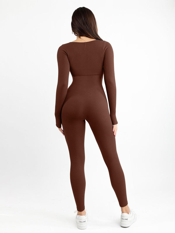 Square Neck Seamless Long Sleeve Jumpsuit - Auxieswear