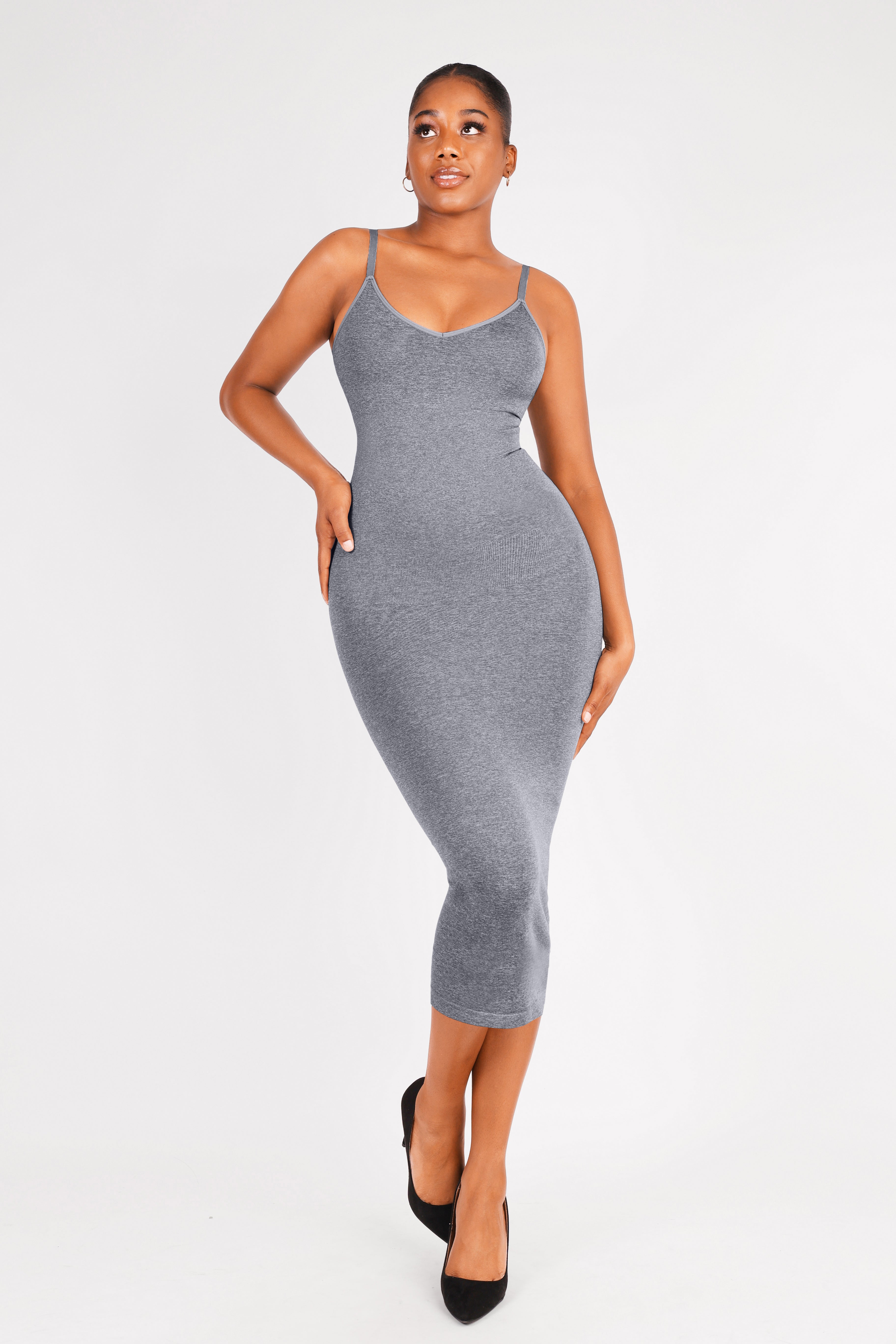 V-Neck Body Shaping Midi Dress - Auxieswear