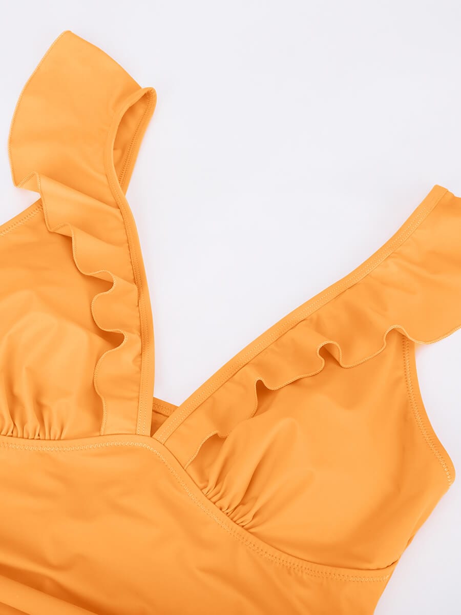 Tummy Control Ruffled V-Neck One Piece Swimsuit - Auxieswear