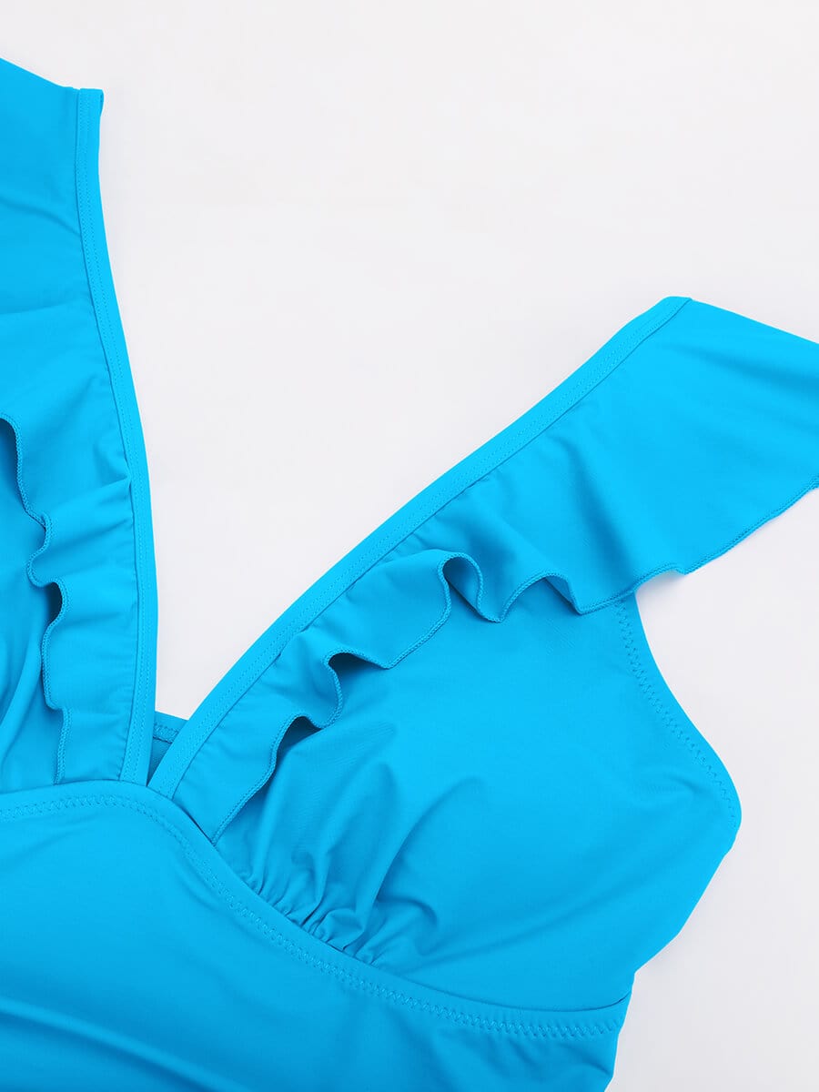 Tummy Control Ruffled V-Neck One Piece Swimsuit - Auxieswear