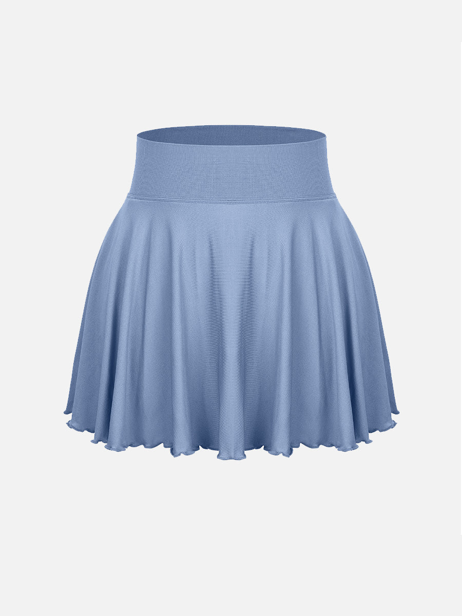 Mid-Waist Flared Skirt with Built-In Shorts & Pockets - Auxieswear