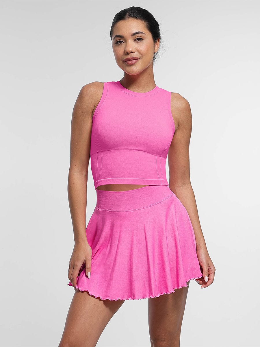 Mid-Waist Flared Skirt with Built-In Shorts & Pockets - Auxieswear