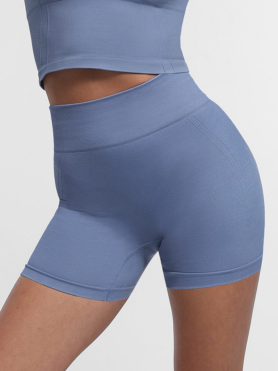 High-Waisted Yoga Shorts with Double-Layer Waistband - Auxieswear