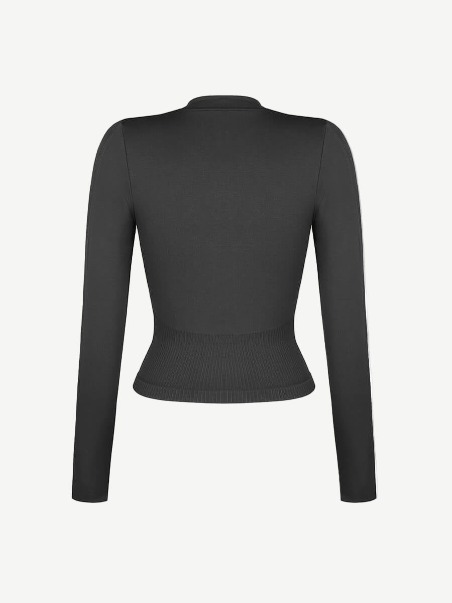 Waist Control Gym Top With Front Zipper - Auxieswear