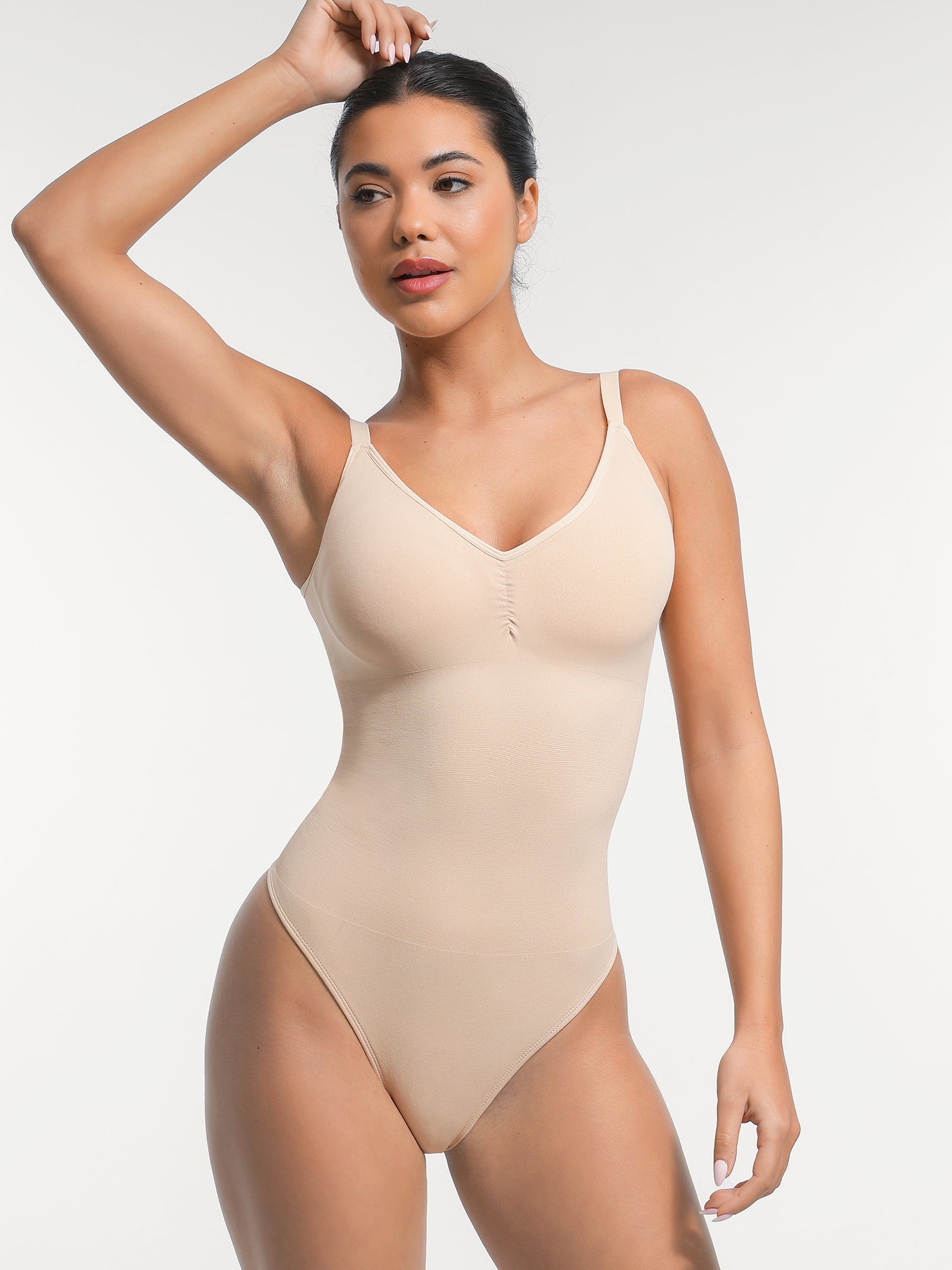 Scoop Back Tummy Control Bodysuit with Built-in Bra - Auxieswear