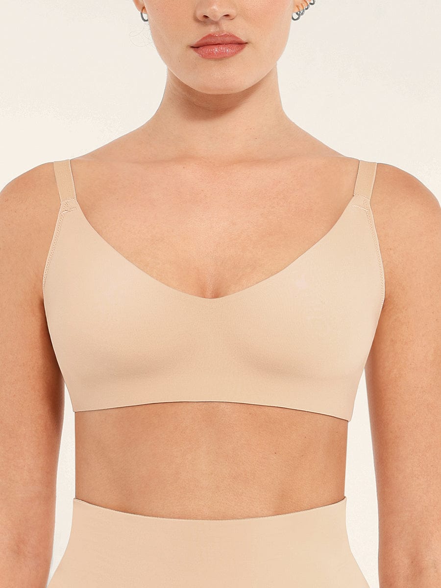 V-Neck Side Smoothing Bralette with Adjustable Straps - Auxieswear