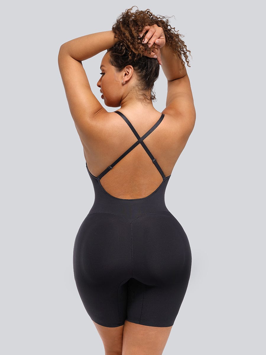Deep V-shaped neckline Mid-Thigh Body Shaper - Auxieswear