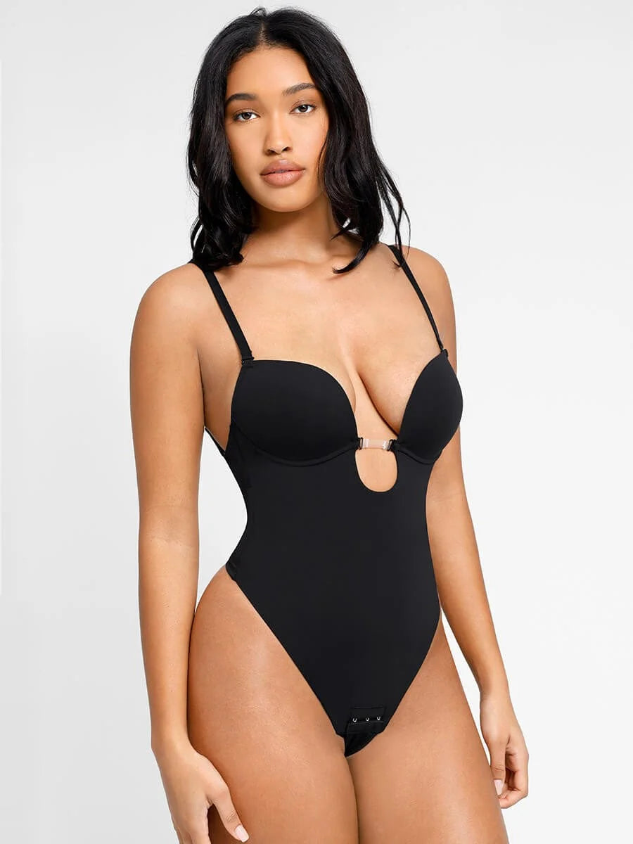 Low-Cut Backless Bodysuit with Snap Crotch
