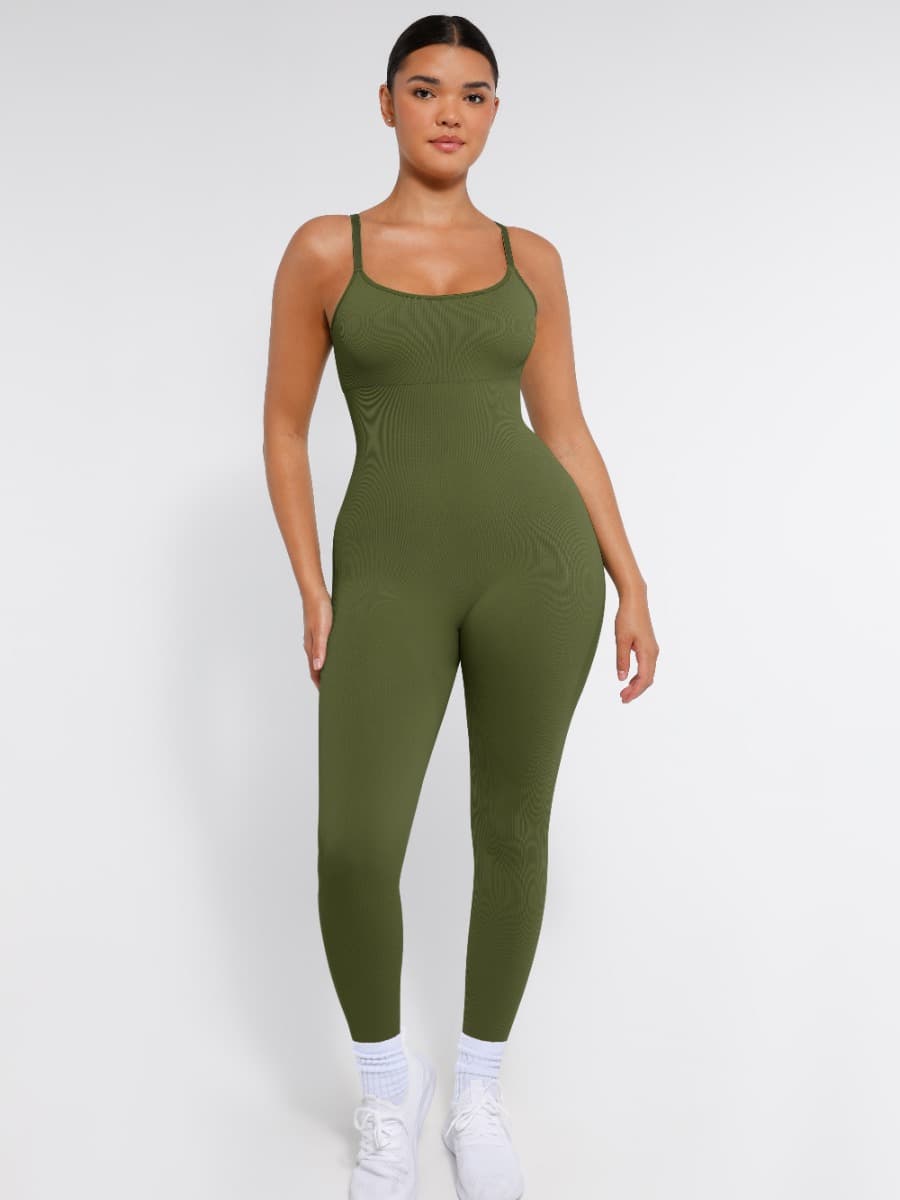 High-Stretch Tummy Control Jumpsuit with Removable Pads - Auxieswear