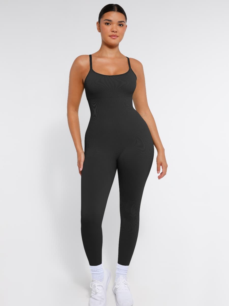 High-Stretch Tummy Control Jumpsuit with Removable Pads - Auxieswear