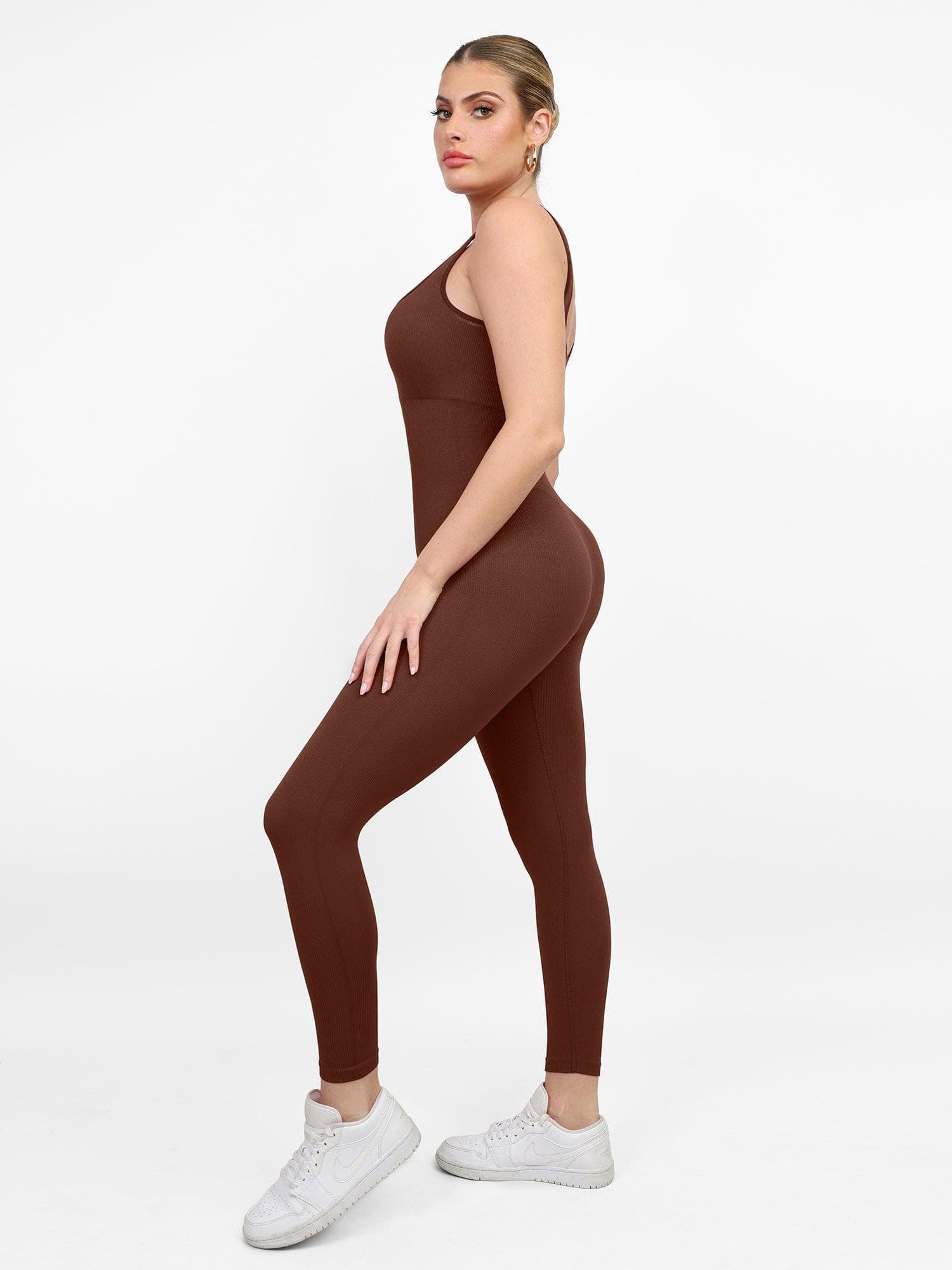Retro Square Neck Seamless Sport Jumpsuit - Auxieswear