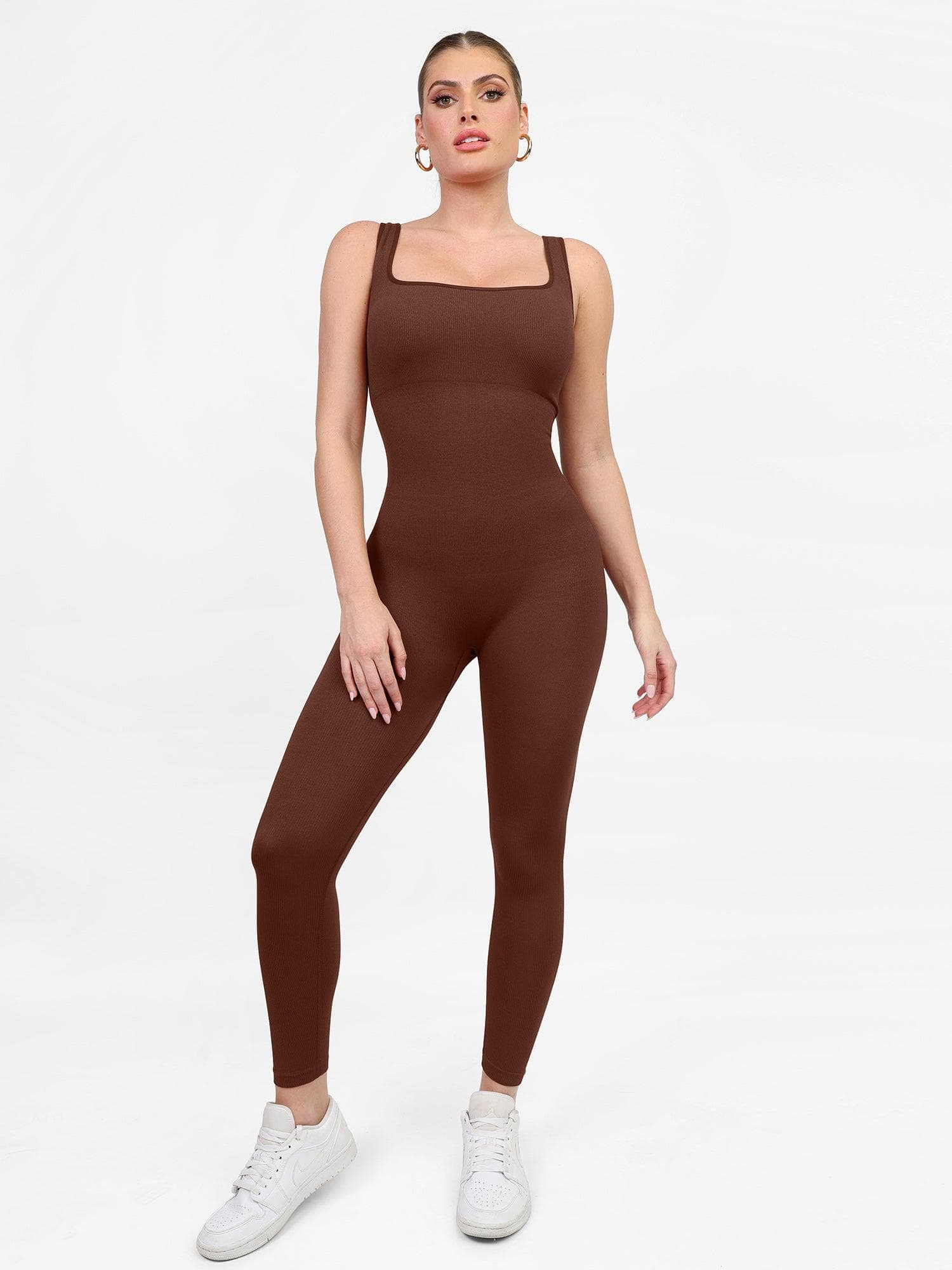 Retro Square Neck Seamless Sport Jumpsuit - Auxieswear