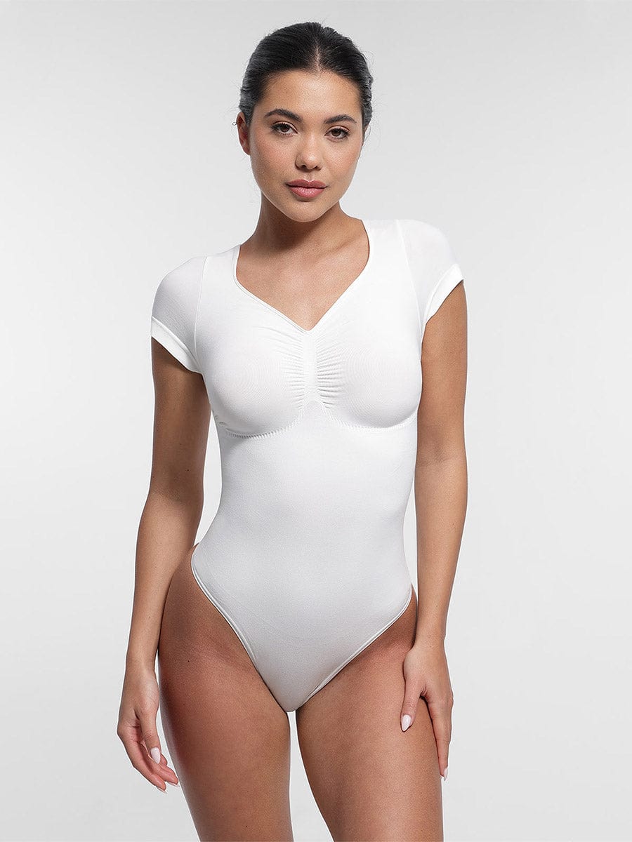 cap sleeves Bust and Waist Control Bodysuit - Auxieswear