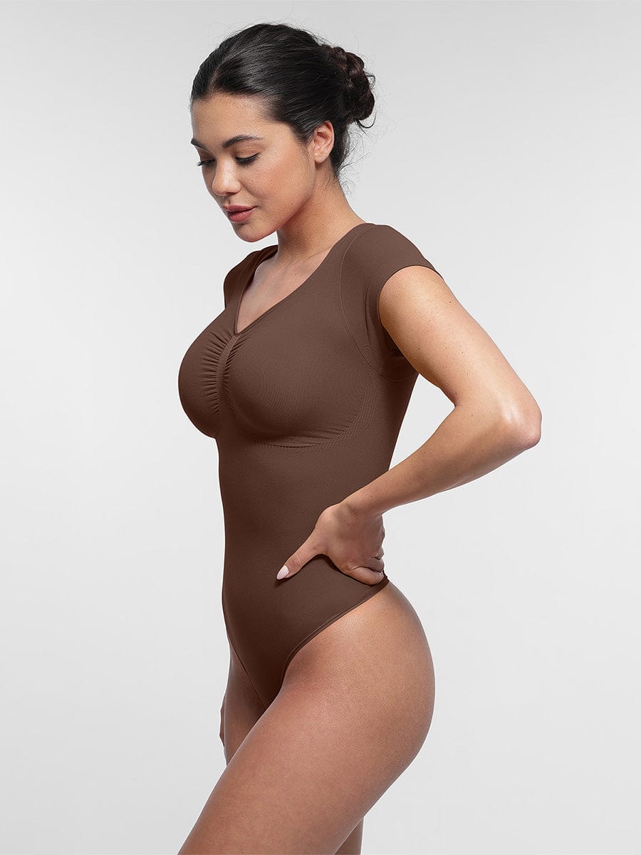 cap sleeves Bust and Waist Control Bodysuit - Auxieswear